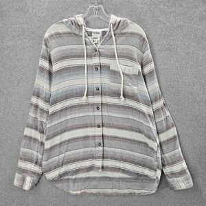 BKE Buckle Women Sweatshirt XL Gray Stripe Cardigan Hooded Pockets Snaps